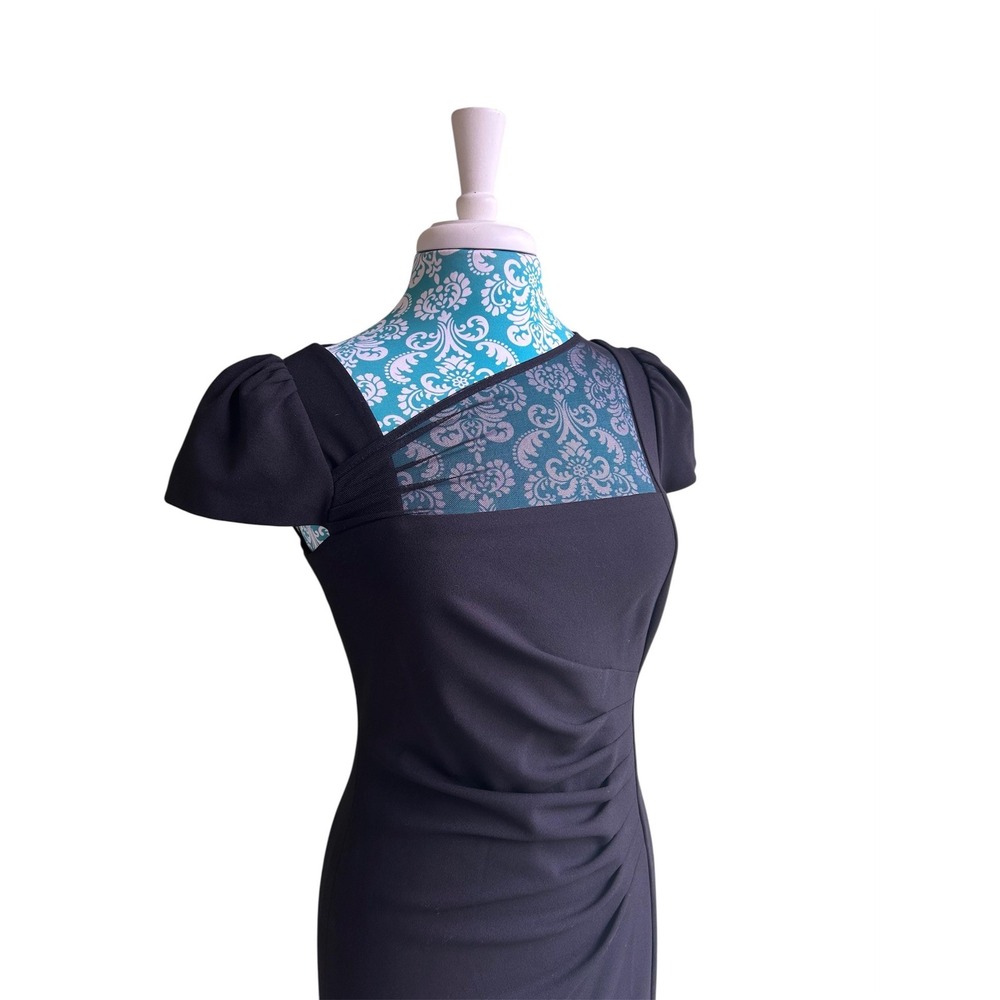 Vintage DKNY Black Y2K Maxi Dress Long Puffed Sleeves Stretchy Evening Gown Sz 4